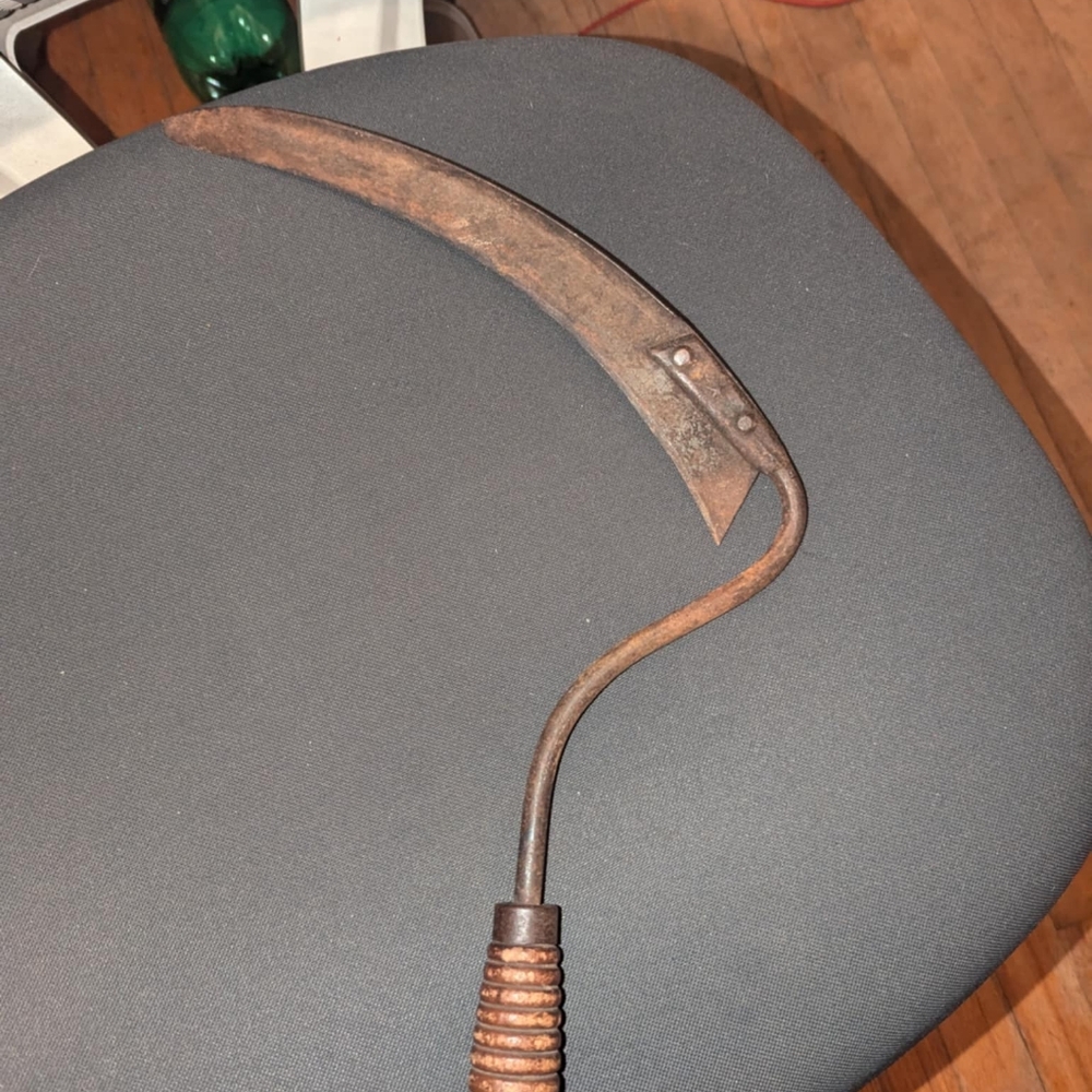 Antique English Victorian 19th Century Iron & Timber Farm Sickle Harvest Tool